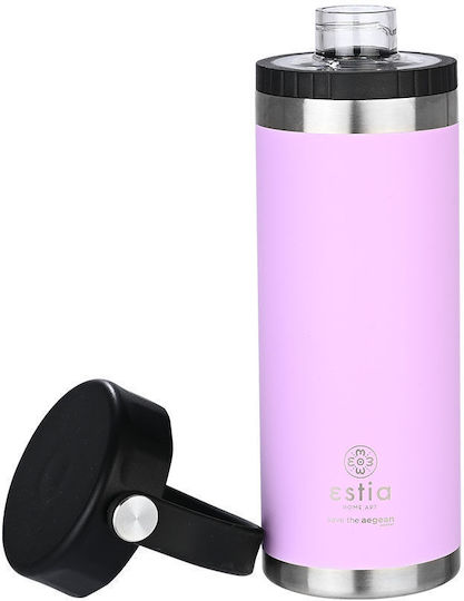 Estia Travel Chug Save the Aegean Recyclable Stainless Steel Thermos Bottle BPA Free 500ml Lavender Purple