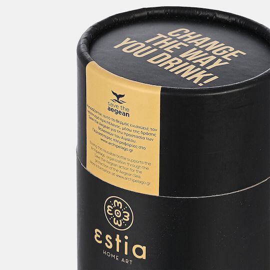 Estia Travel Chug Save The Aegean Recyclable Thermos Bottle Stainless Steel BPA Free 500ml Midnight Black
