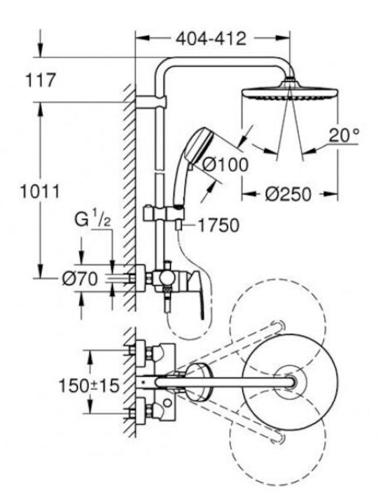 Grohe Tempesta Cosmopilitan Стълб за душ с Батерия Сребрист
