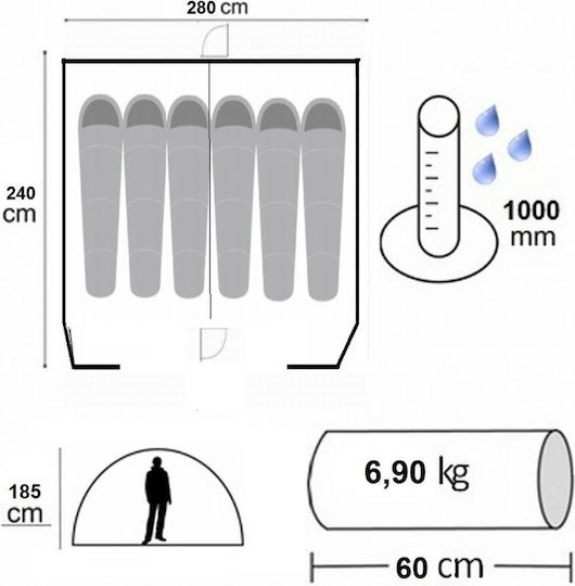 Campus Havana Summer Camping Tent Igloo Blue with Double Cloth for 6 People 280x240x185cm
