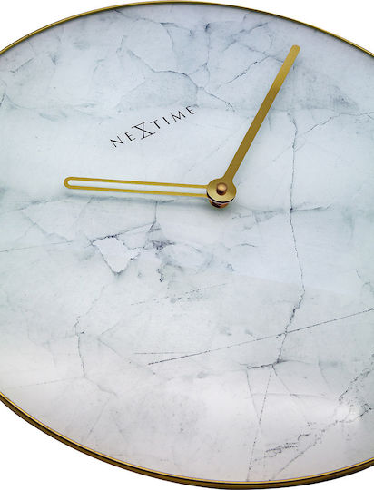 Nextime Marble Αθόρυβο Ρολόι Τοίχου Γυάλινο Λευκό Ø40cm