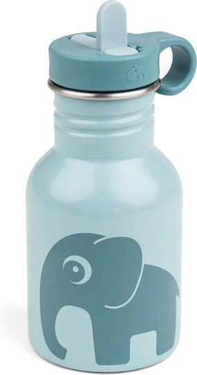 Done by Deer Elpheeblue Kids Water Bottle Stainless Steel with Straw Blue 350ml (Various Designs/Colours)