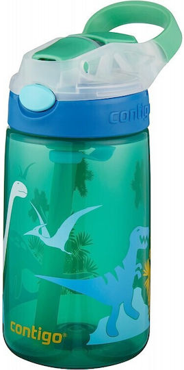 Contigo Gizmo Flip Kids Water Bottle Dinosaur Plastic with Straw Non Spill Green 420ml