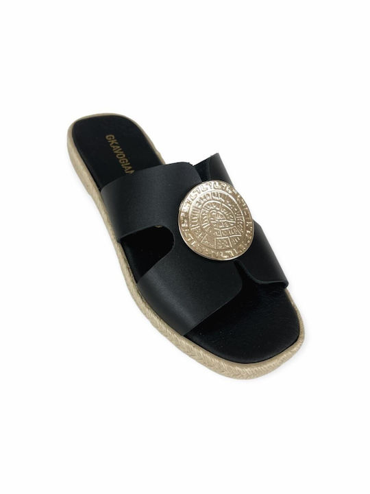 Gkavogiannis Sandals Leather Women's Flat Sandals in Black Color