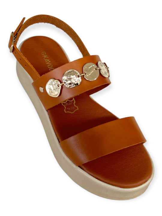 Gkavogiannis Sandals Leather Women's Flat Sandals Flatforms in Tabac Brown Color