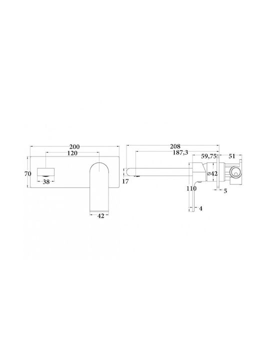 Sparke Lume 04 Gun Metal Built-in Mixer & Spout Set for for Bathroom Sink 1 Exit Gray