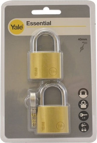 Yale Steel Padlock Brass with Key 40mm 2pcs