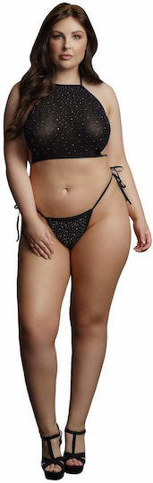 Le Désir Festive Rhinestone Top Thong Plus Size Festive Rhinestone Top & Thong Black