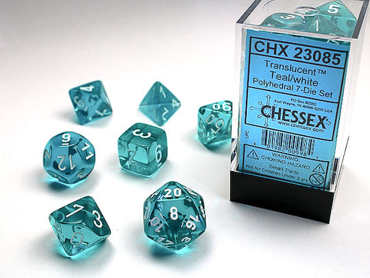 Chessex Call of Cthulhu Dice Translucent Polyhedral 7-Die Set - Teal/White 7pcs 23085