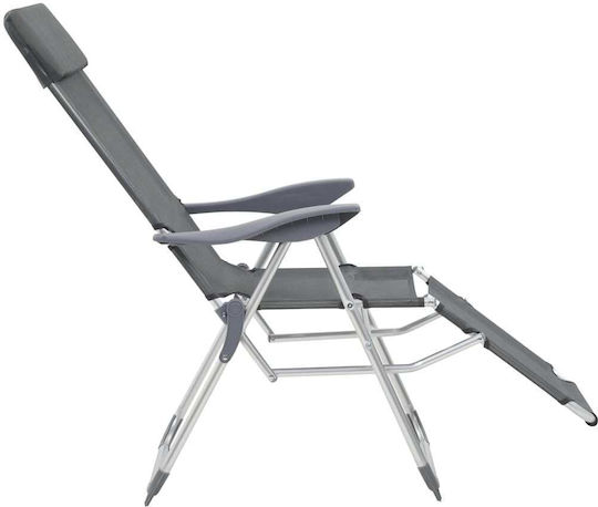 vidaXL Lounger-Armchair Beach Aluminium with Recline 5 Slots Gray 58x78x114cm Set of 2pcs