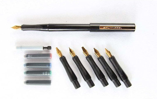 Royal Talens Calligraphy Set Fountain Pen Fine 0.6mm Black Brass with Black Ink