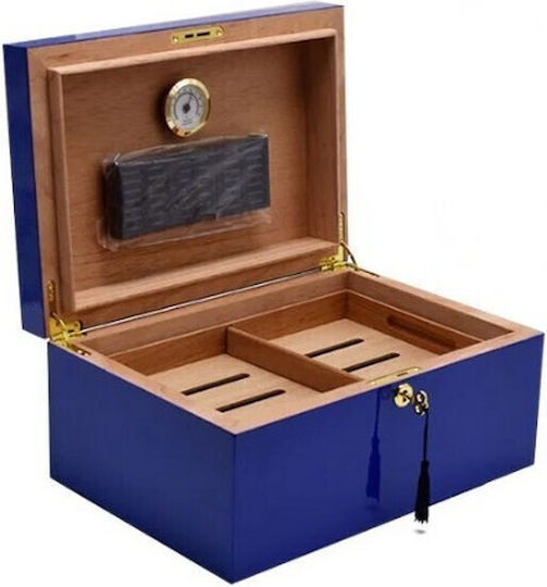 Sikarlan Cigar Humidifier Wood Box for 75 Cigars with Hygrometer 34x24x16cm