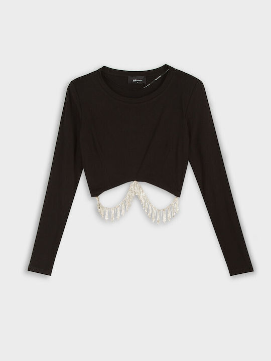 Γυναικείο Crop Top Μακρυμάνικο Μαύρο