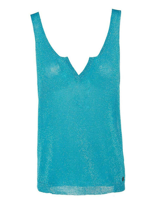 BSB Women's Summer Blouse Sleeveless with V Neckline Light Blue