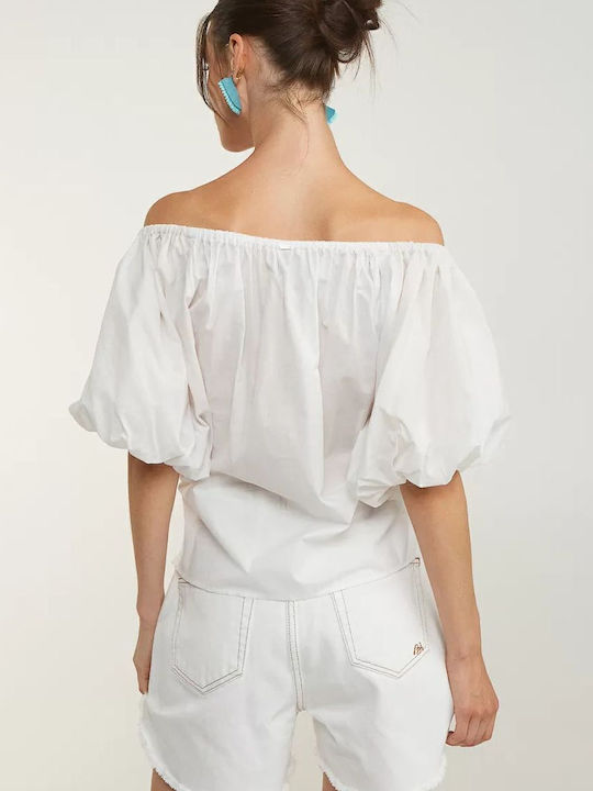 BSB Κοντομάνικη Γυναικεία Μπλούζα Off-Shoulder Καλοκαιρινή Λευκή