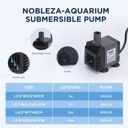Nobleza Aquarium Circulation Pump Water Circulator - Aquarium Pump 600L/h 12W
