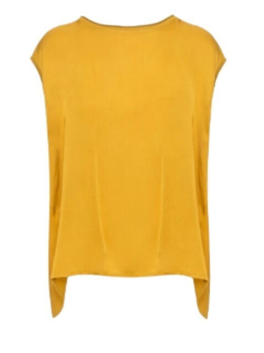 BSB Women's Summer Blouse Satin Short Sleeve Yellow