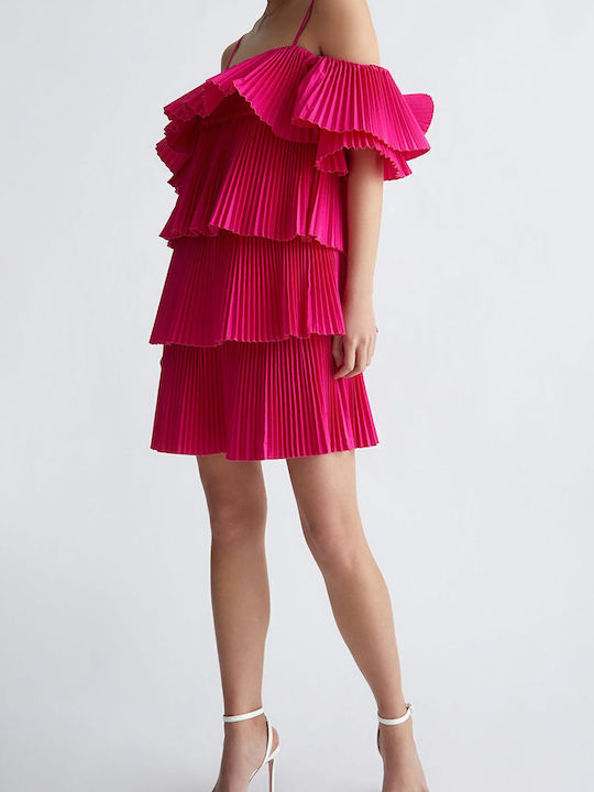 Mini Evening Dress with Ruffle Fuchsia