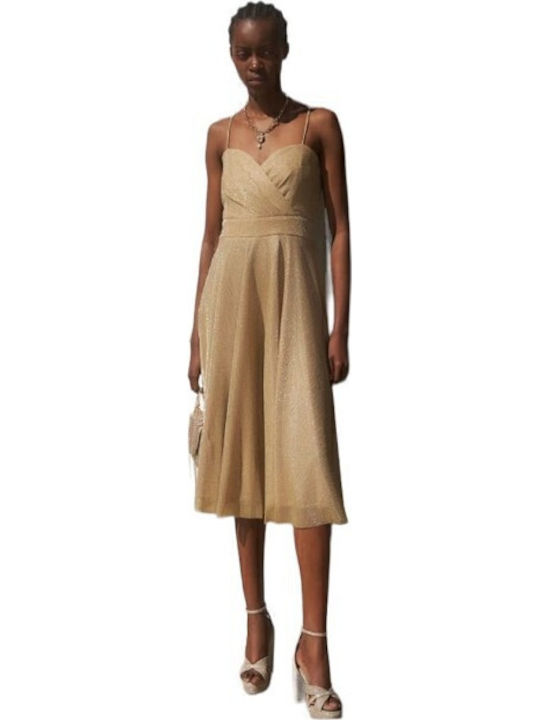 Summer Midi Evening Dress Wrap Gold