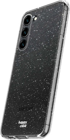 HappyCase Glitter Print Umschlag Rückseite Silikon mit Band Transparent (Galaxy S23)
