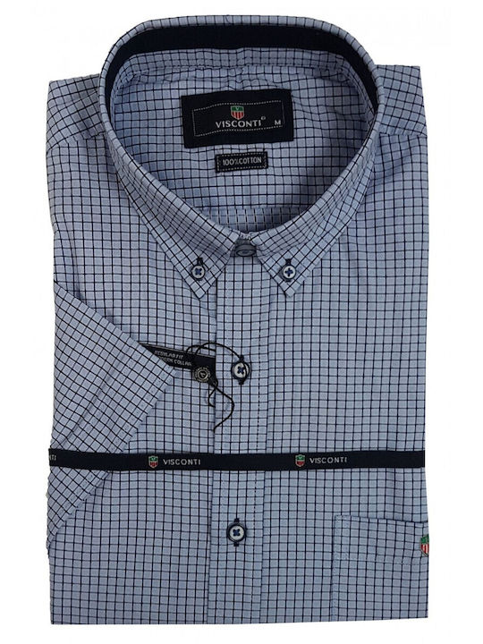 Short-sleeved Shirt Checked Light Blue