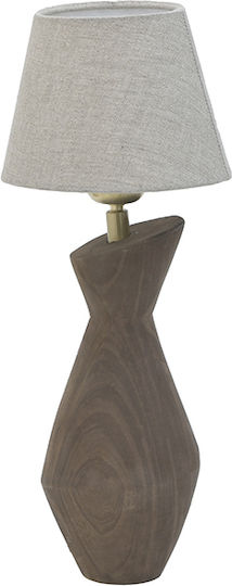 Inart Wood Vintage Table Lamp with Beige Shade and Brown Base