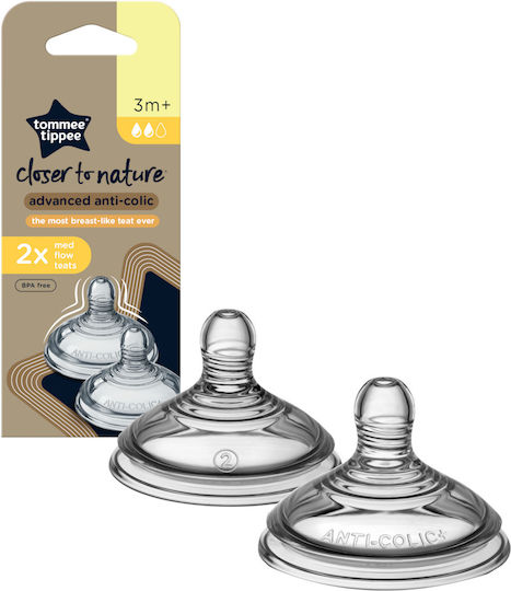 Tommee Tippee Closer to Nature Silicone Baby Bottle Teats Medium Flow for 3+ months 2pcs