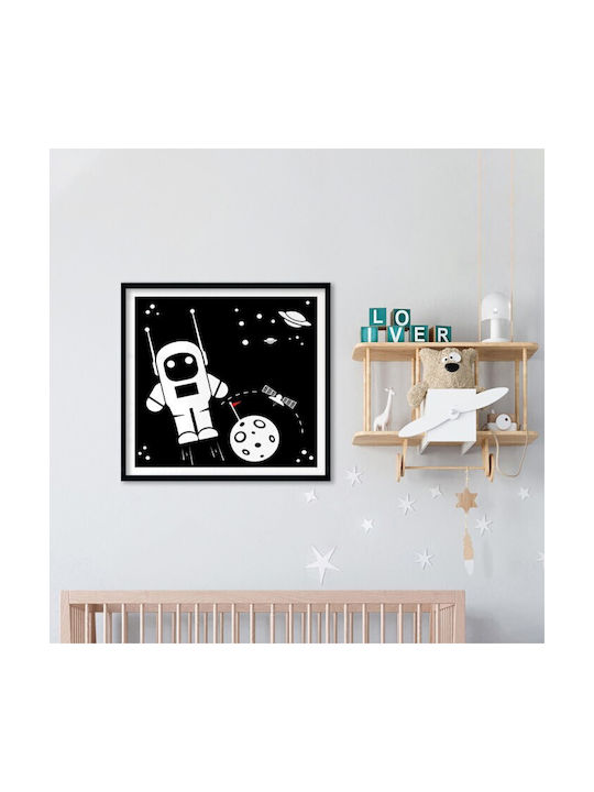 Walls Kids Wall Art White Astronaut in Space with White Frame Wooden 20x20cm