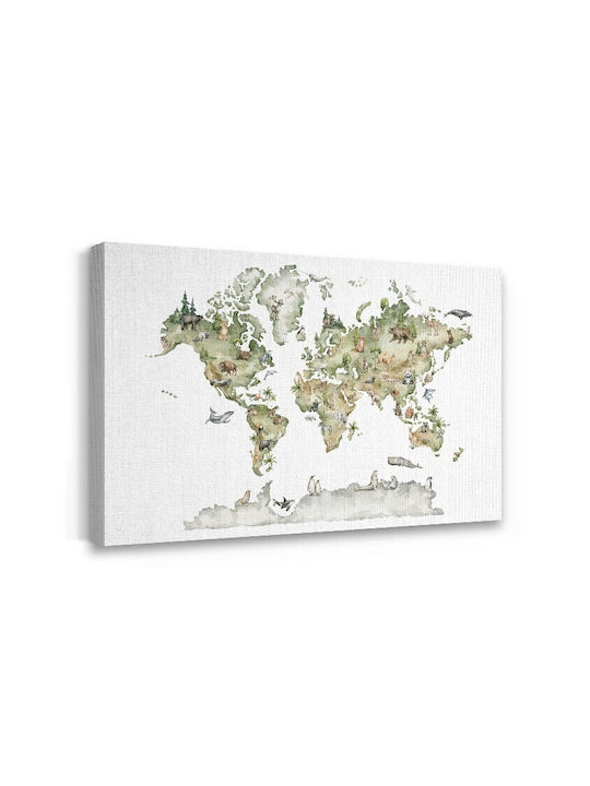 Walls Kids Wall Art Framed Green Map Animals on Canvas 30x20cm