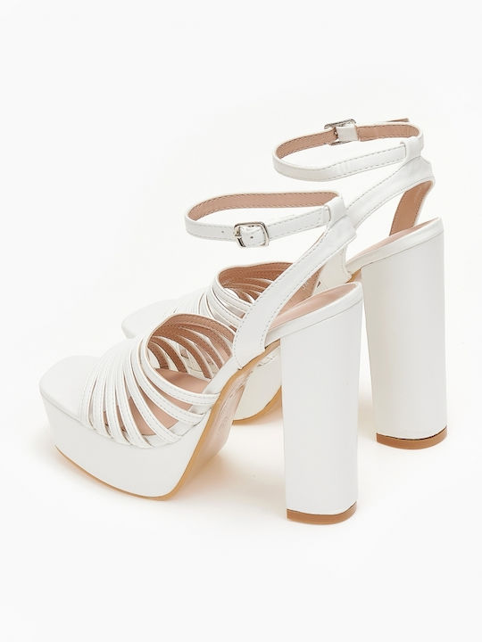 Issue Fashion Platform Women's Sandals White with Chunky High Heel