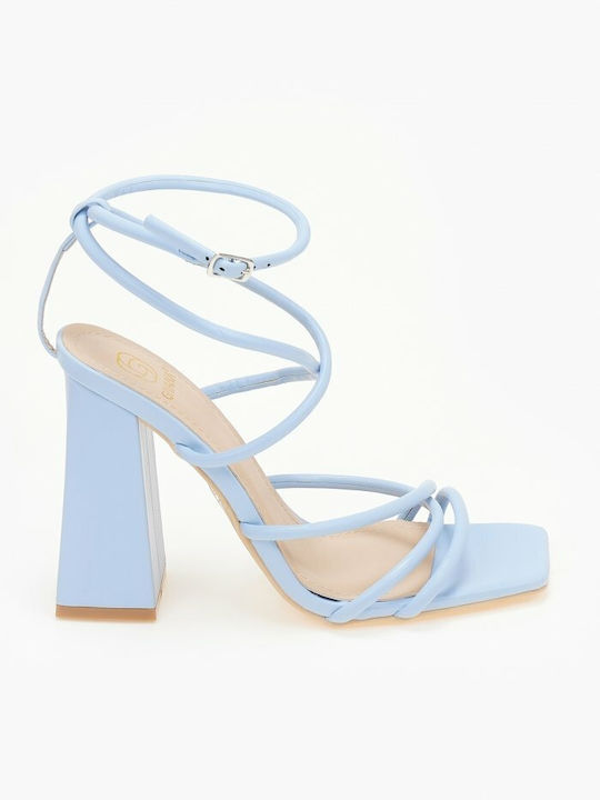 Issue Fashion Women's Sandals Light Blue with Chunky High Heel