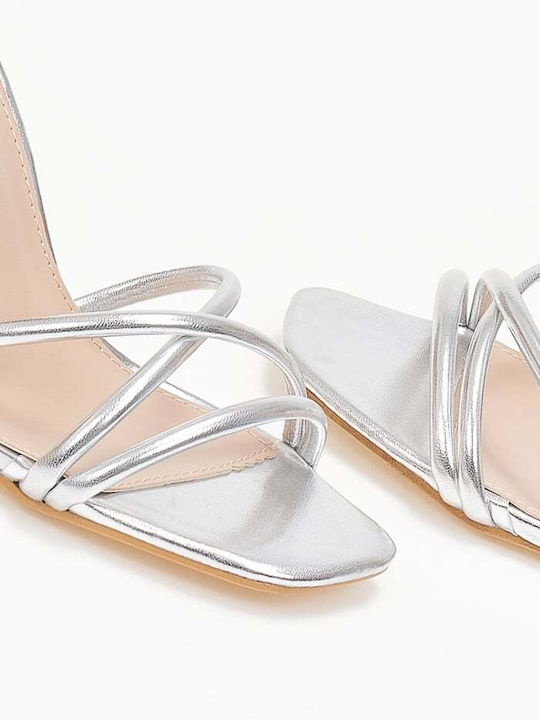 Issue Fashion Women's Sandals with Ankle Strap Silver with Chunky High Heel 0545/8005387