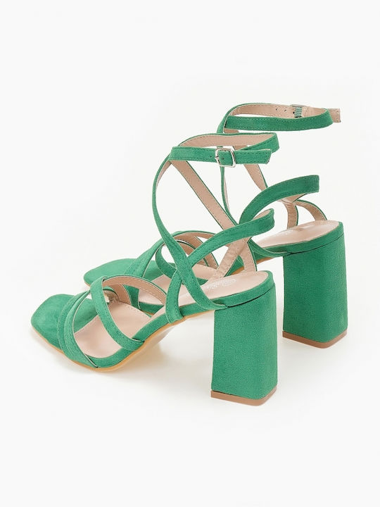 Issue Fashion Suede Women's Sandals Green with Chunky High Heel