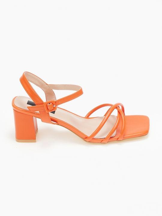 Issue Fashion Platform Women's Sandals Orange with Chunky Medium Heel 0211/8005614
