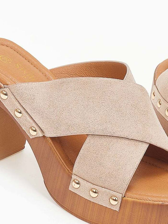 Issue Fashion Platform Women's Sandals Beige with Chunky High Heel