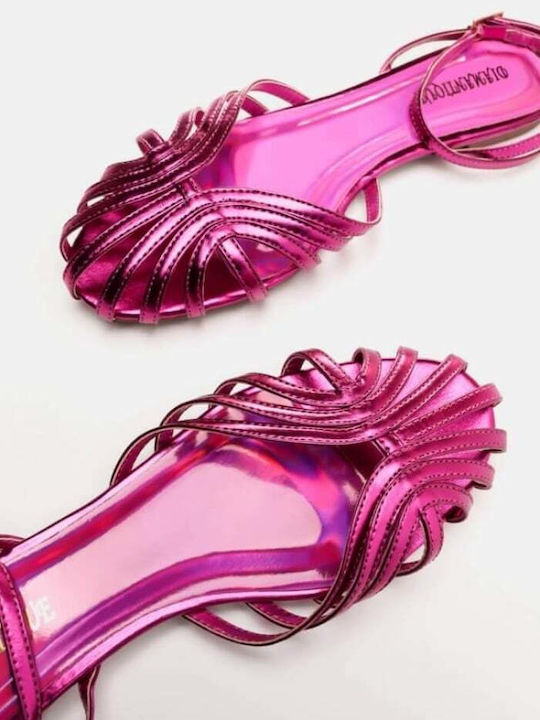 Issue Fashion Women's Flat Sandals with Strap in Fuchsia Color