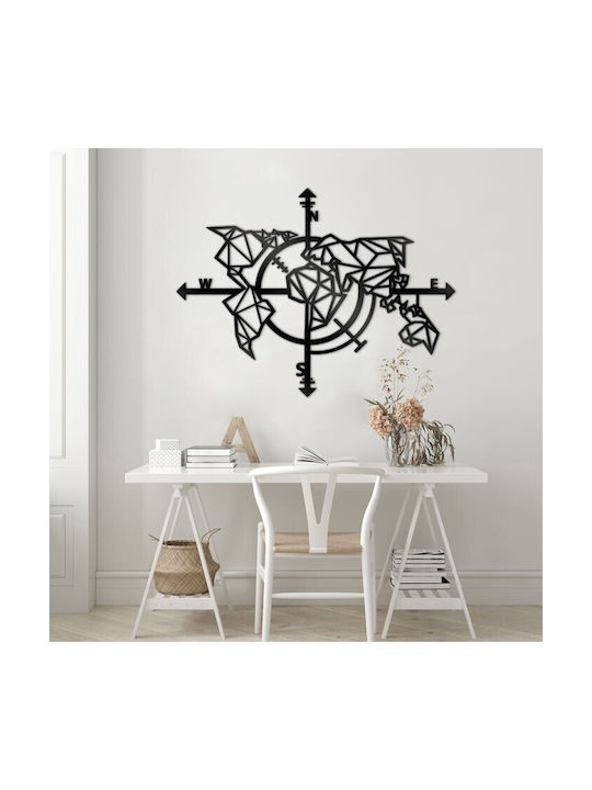 Walls 3D Wall Decor Silhouette World Map Compass Made of Wood 80x60cm