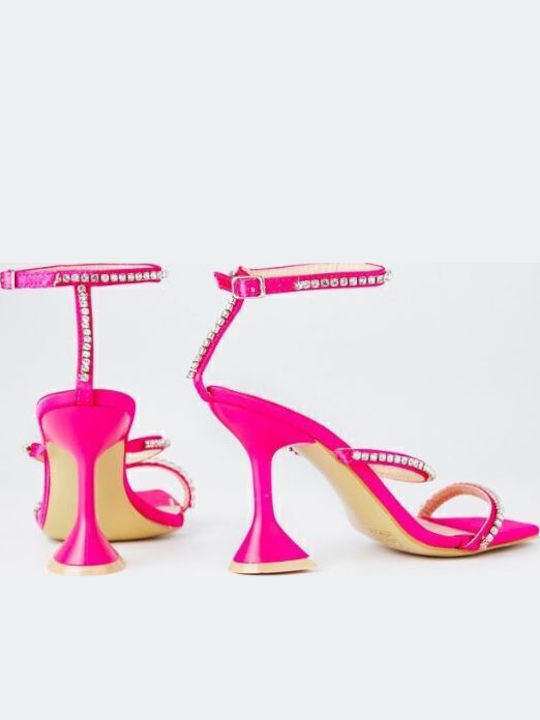 Stoff Sandalen mit Strass Fuchsie