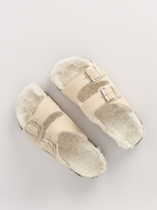 Louizidis Anatomic Women's Slippers with Fur Beige