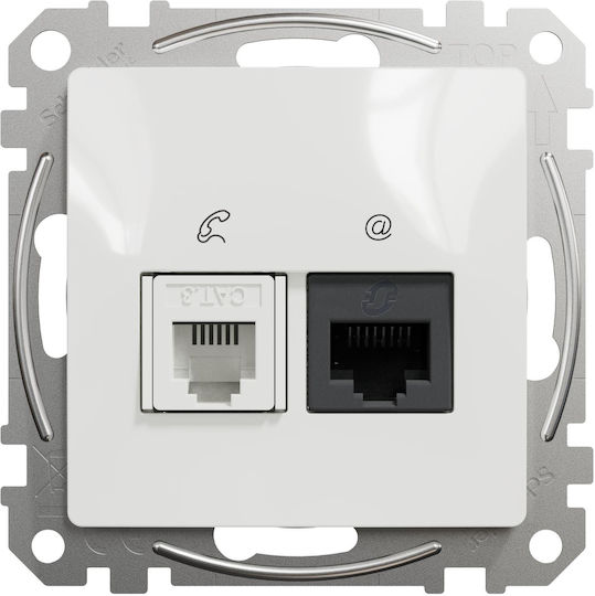 Schneider Electric Sedna Διπλή Πρίζα Δικτύου και Τηλεφώνου RJ45/RJ11 χωρίς Πλαίσιο Τύπου Cat5 σε Λευκό Χρώμα SDD111458