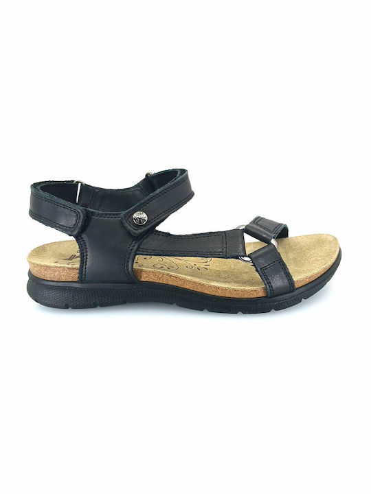 Imac Leather Women's Flat Sandals Anatomic with Strap in Black Color