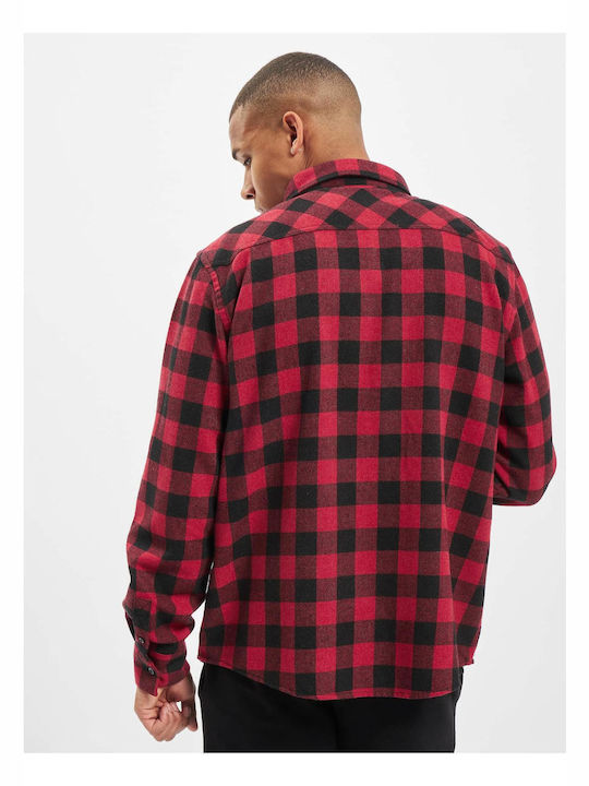 Def Men's Shirt Long Sleeve Cotton Checked Red