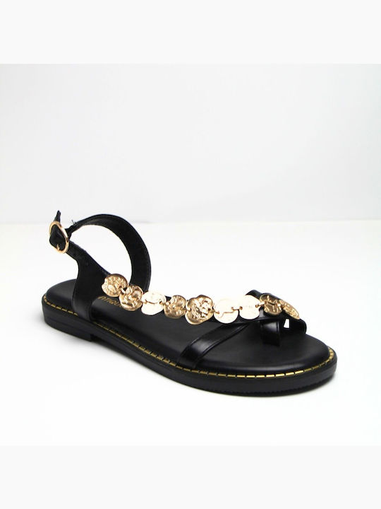 Diamantique Women's Flat Sandals in Black Color