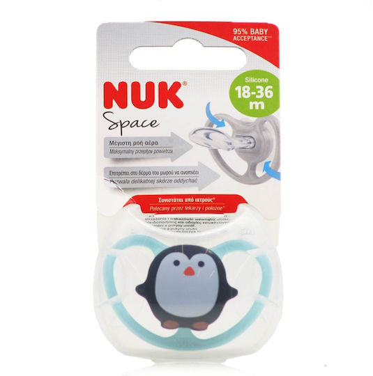 Nuk Orthodontic Pacifier Silicone Space Penguin Blue with Case for 18-36 months 1pcs