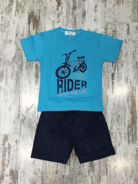 Cotton Planet Kinder Set mit Shorts Sommer 2Stück Hellblau