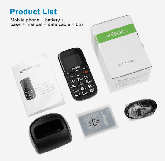 Artfone CS182 Dual SIM Κινητό με Μεγάλα Κουμπιά (Ελληνικό Menu) Μαύρο