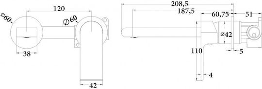 Sparke Lume 05 Built-in Faucet Mixer for for Bathroom Sink 1 Exit Silver