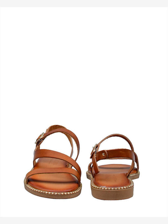 Zakro Collection Leather Women's Flat Sandals in Tabac Brown Color