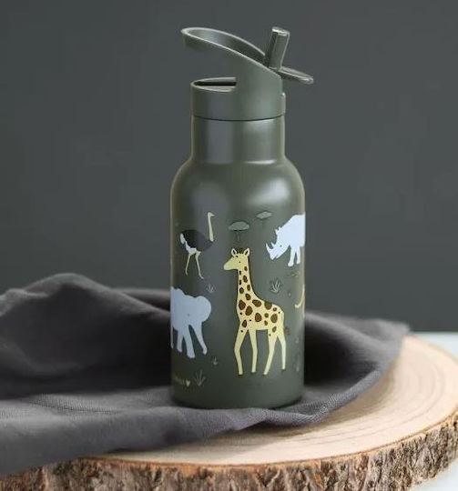 A Little Lovely Company Savanna Παιδικό Παγούρι Θερμός Ανοξείδωτο με Καλαμάκι Non Spill Πράσινο 350ml