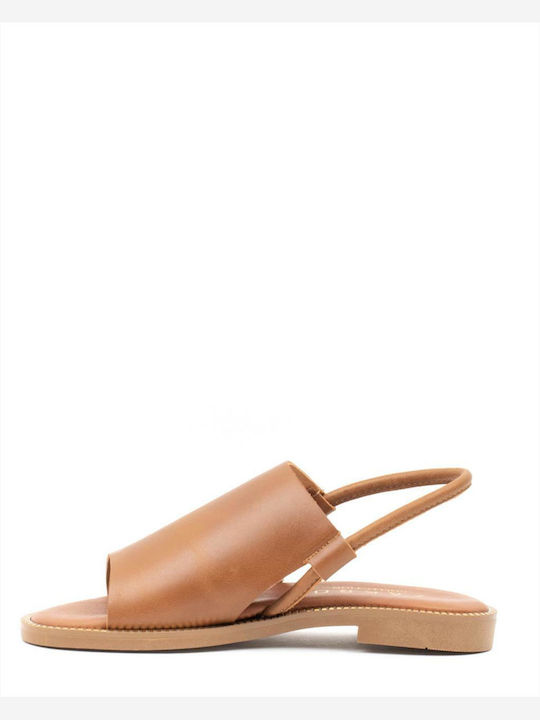 Zakro Collection Leather Women's Flat Sandals in Tabac Brown Color